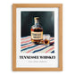 Tennessee Whiskey – on Striped Tablecloth, American Whiskey Painting, set in oak frame