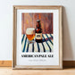 American Pale Ale (APA) – on Striped Tablecloth, American Beer Illustration, in wooden frame leaning on the floor