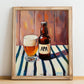 American Pale Ale (APA) – on Striped Tablecloth, American Beer Illustration, no-text version framed in wood
