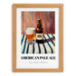 American Pale Ale (APA) – on Striped Tablecloth, American Beer Illustration, set in oak frame