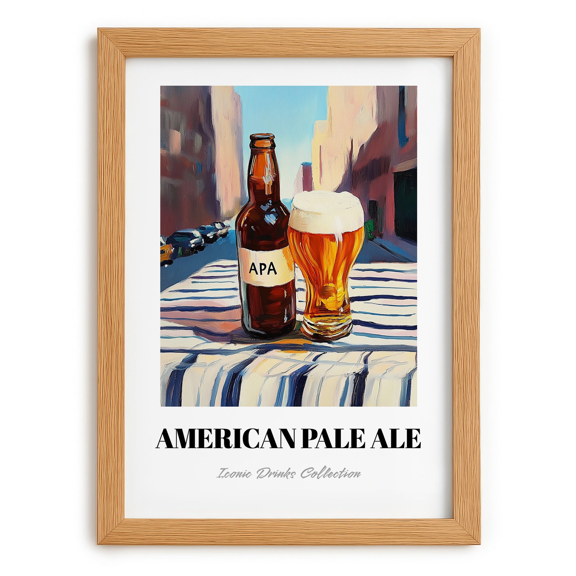 APA (American Pale Ale) – American Urban Café Scene, American Beer Still Life, set in oak frame