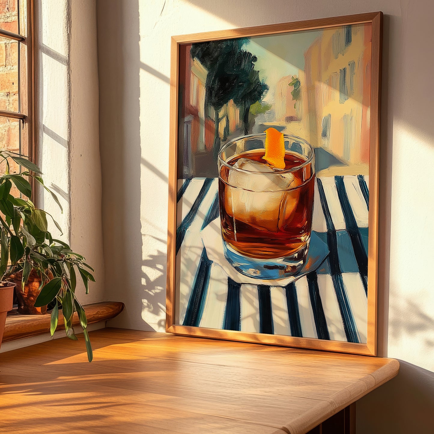 Old Fashioned – American Café on the Corner, American Cocktail Painting, clean layout with no caption