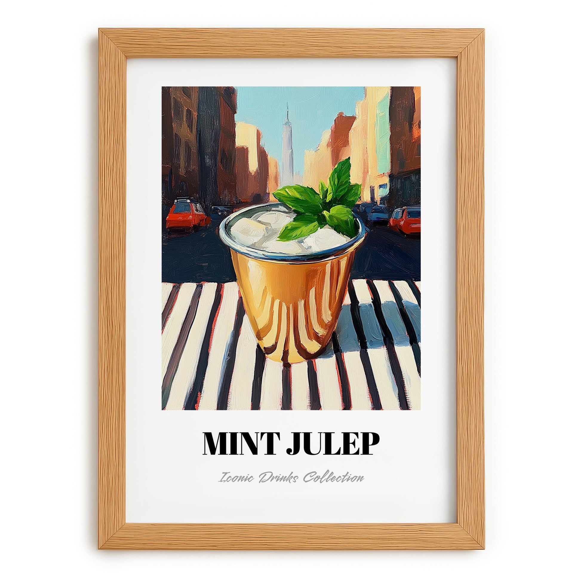 Mint Julep – American Urban Café Scene, American Cocktail Wall Print, set in oak frame