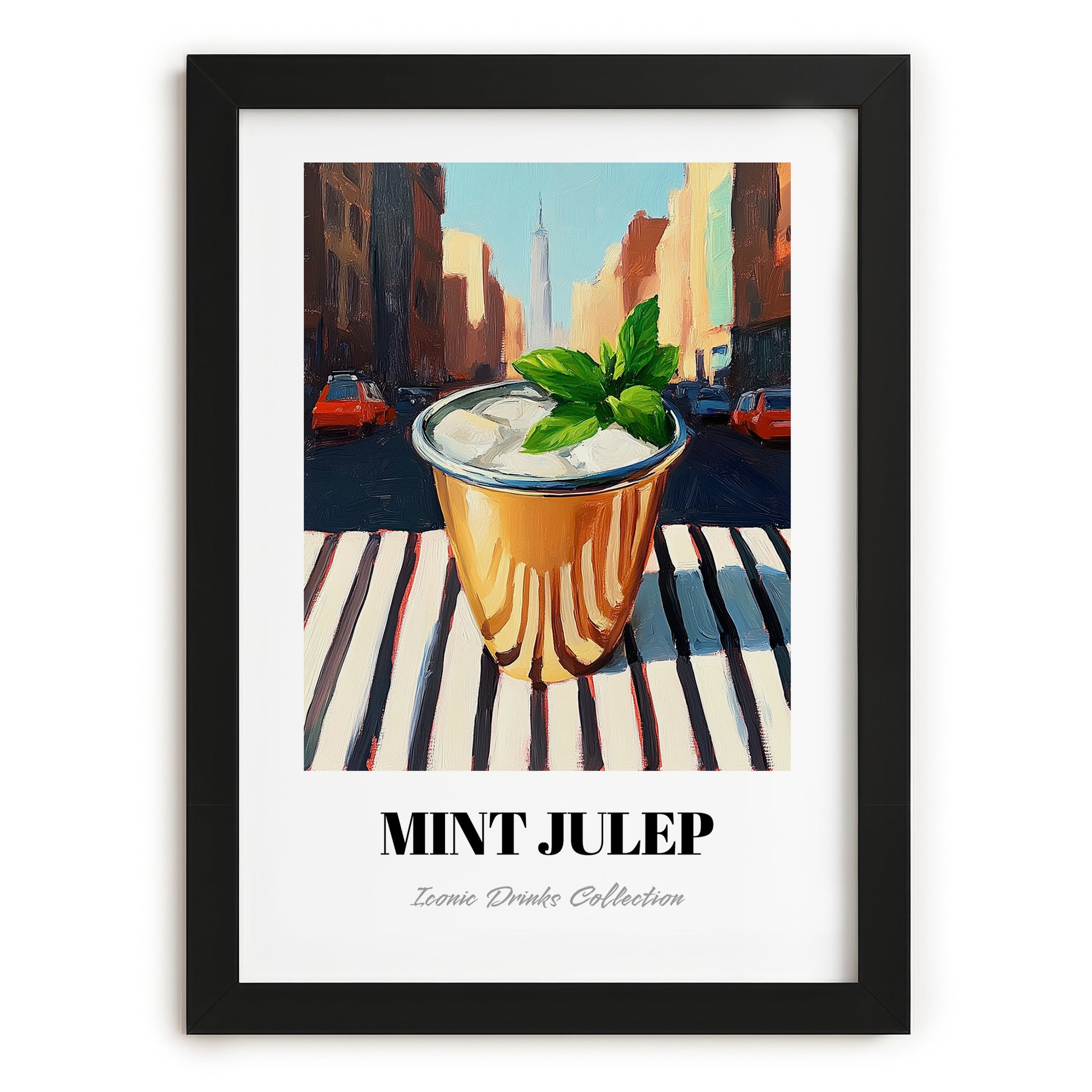 Mint Julep – American Urban Café Scene, American Cocktail Wall Print, in sleek black frame
