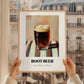 Root Beer – on Striped Tablecloth, American Beverage Wall Art, styled in a charming Paris street view