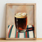 Root Beer – on Striped Tablecloth, American Beverage Wall Art, no-text version framed in wood