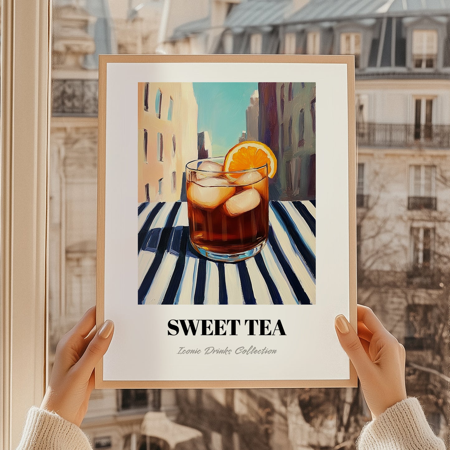 Sweet Tea – American Café on the Corner, American Beverage Wall Decor, styled in a charming Paris street view