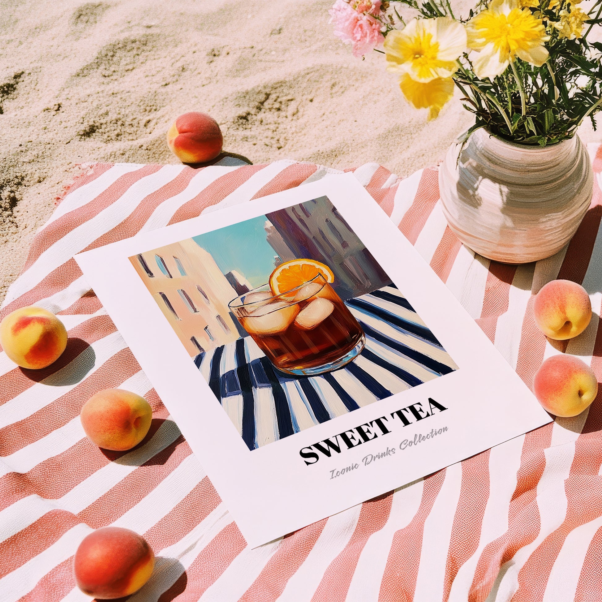 Sweet Tea – American Café on the Corner, American Beverage Wall Decor, unframed on coastal sand