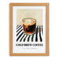 Cold Brew – on Striped Tablecloth, American Coffee Wall Decor, set in oak frame