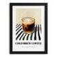 Cold Brew – on Striped Tablecloth, American Coffee Wall Decor, in sleek black frame