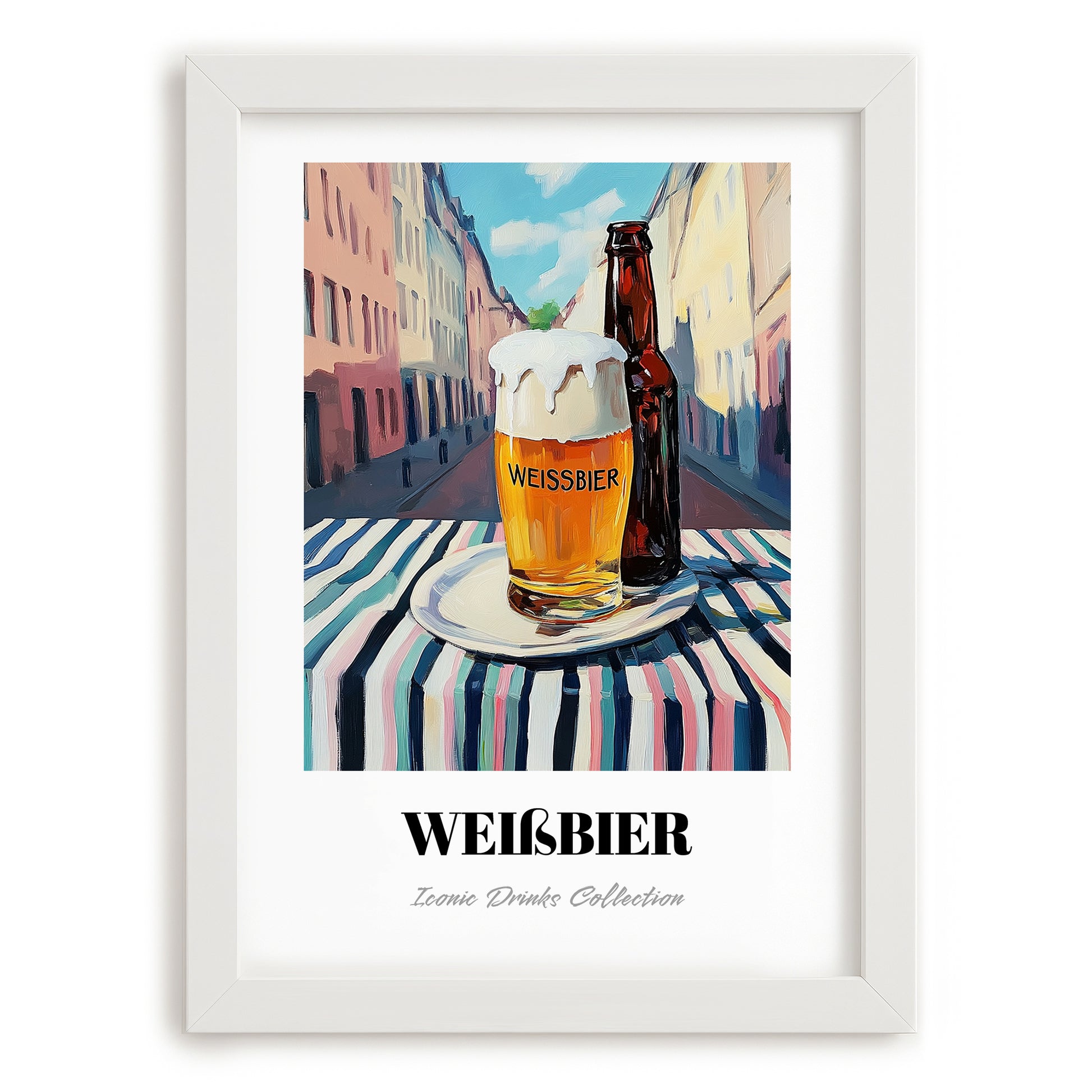 Weißbier – German Urban Café Scene, German Beer Art, placed in minimal white frame