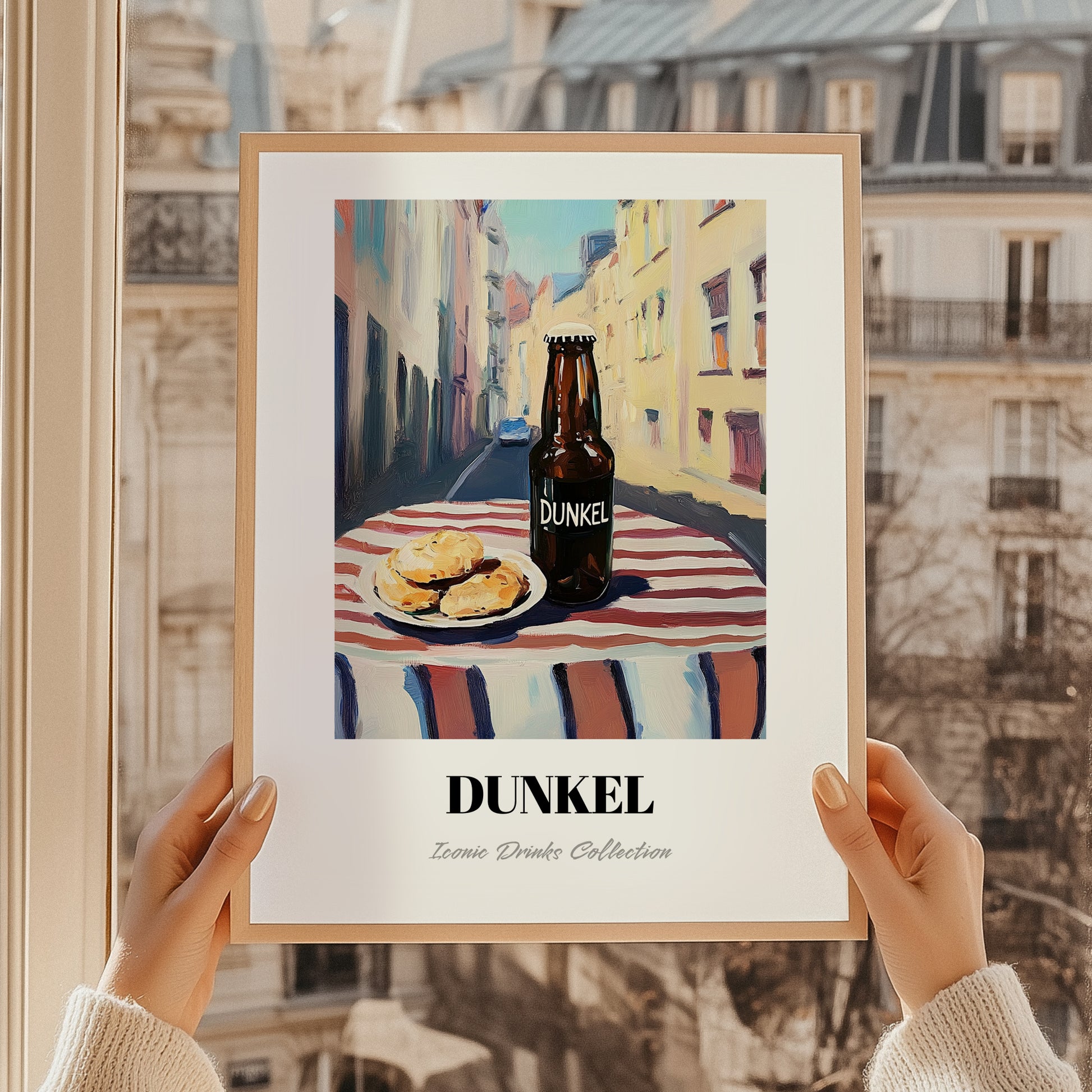 Dunkel – German Café on the Corner, German Beer Painting, styled in a charming Paris street view