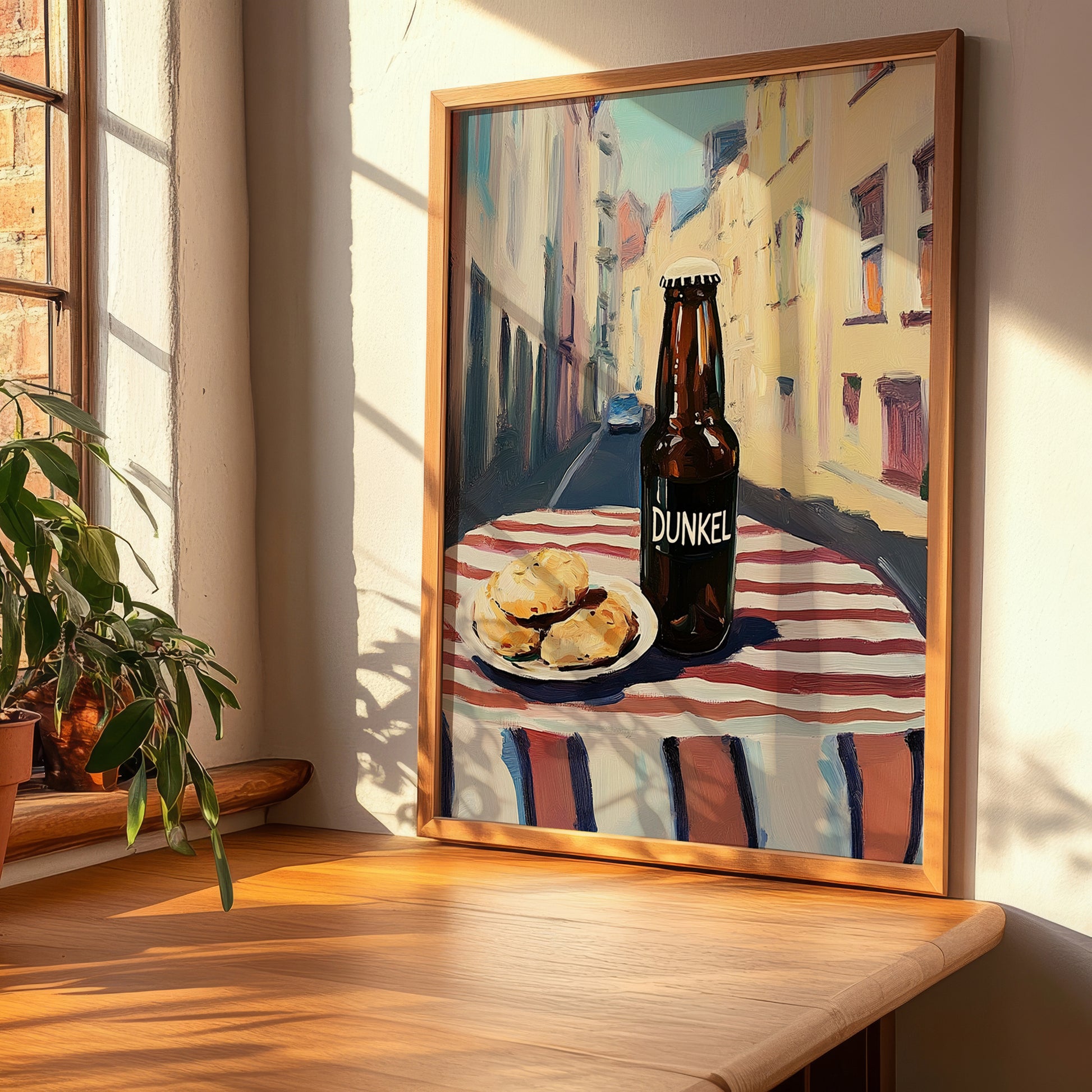 Dunkel – German Café on the Corner, German Beer Painting, clean layout with no caption