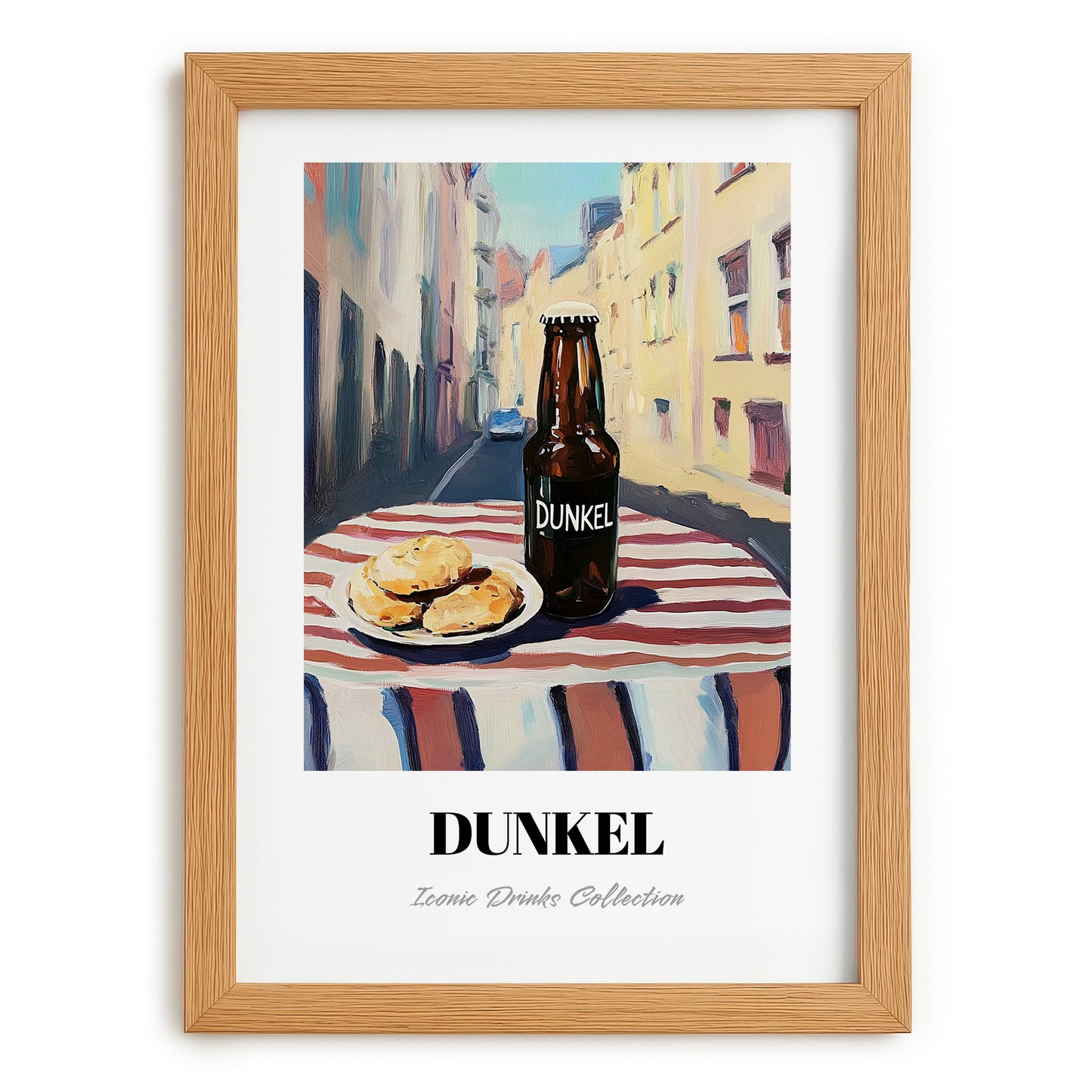 Dunkel – German Café on the Corner, German Beer Painting, set in oak frame