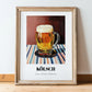 Kölsch – on Striped Tablecloth, German Beer Wall Decor, in wooden frame leaning on the floor