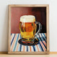 Kölsch – on Striped Tablecloth, German Beer Wall Decor, no-text version framed in wood