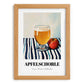 Apfelschorle – on Striped Tablecloth, German Beverage Print, set in oak frame