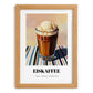 Eiskaffee – on Striped Tablecloth, German Coffee Wall Decor, set in oak frame