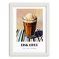 Eiskaffee – on Striped Tablecloth, German Coffee Wall Decor, placed in minimal white frame