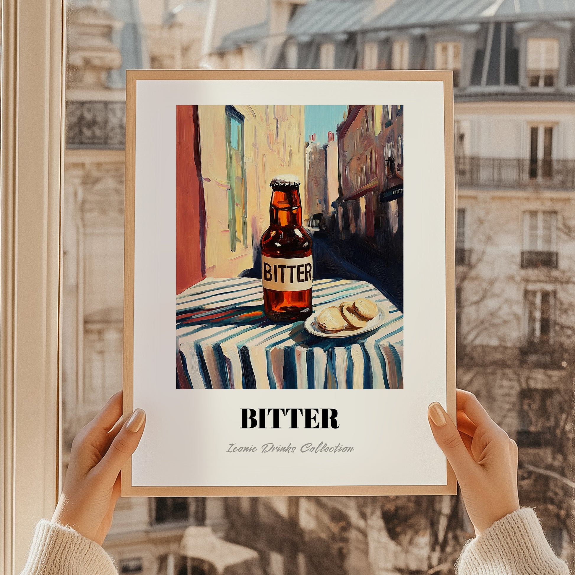 Bitter – English Street Café Scene, English Beer Still Life, styled in a charming Paris street view