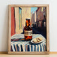 Bitter – English Street Café Scene, English Beer Still Life, no-text version framed in wood