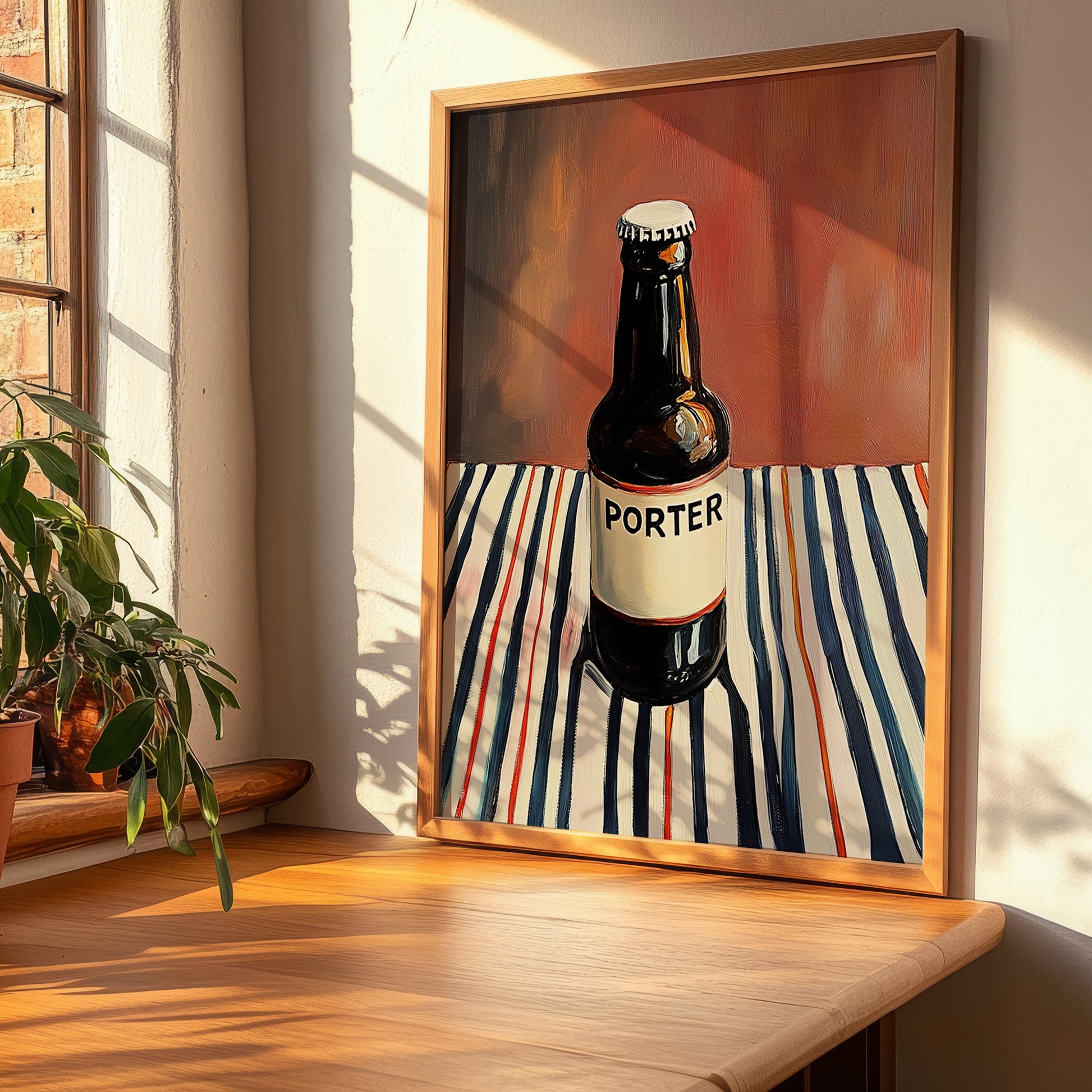 Porter – on Striped Tablecloth, English Beer Wall Decor, clean layout with no caption