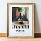 Porter – English Urban Café Scene, English Beer Poster, in wooden frame leaning on the floor