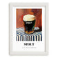 Stout – on Striped Tablecloth, English Beer Painting, placed in minimal white frame