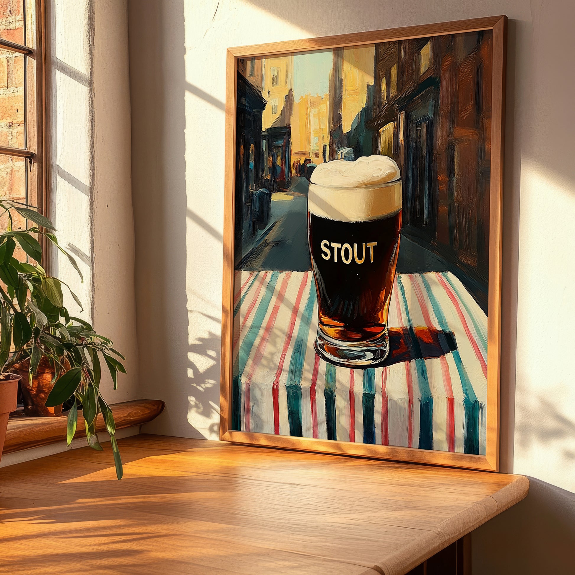Stout – English Outdoor Café Scene, English Beer Painting, clean layout with no caption
