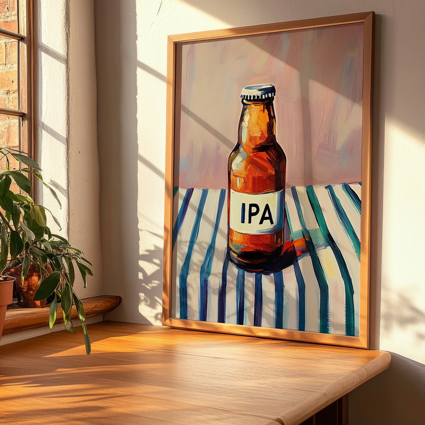 India Pale Ale Beer (IPA) – on Striped Tablecloth, English Beer Poster, clean layout with no caption