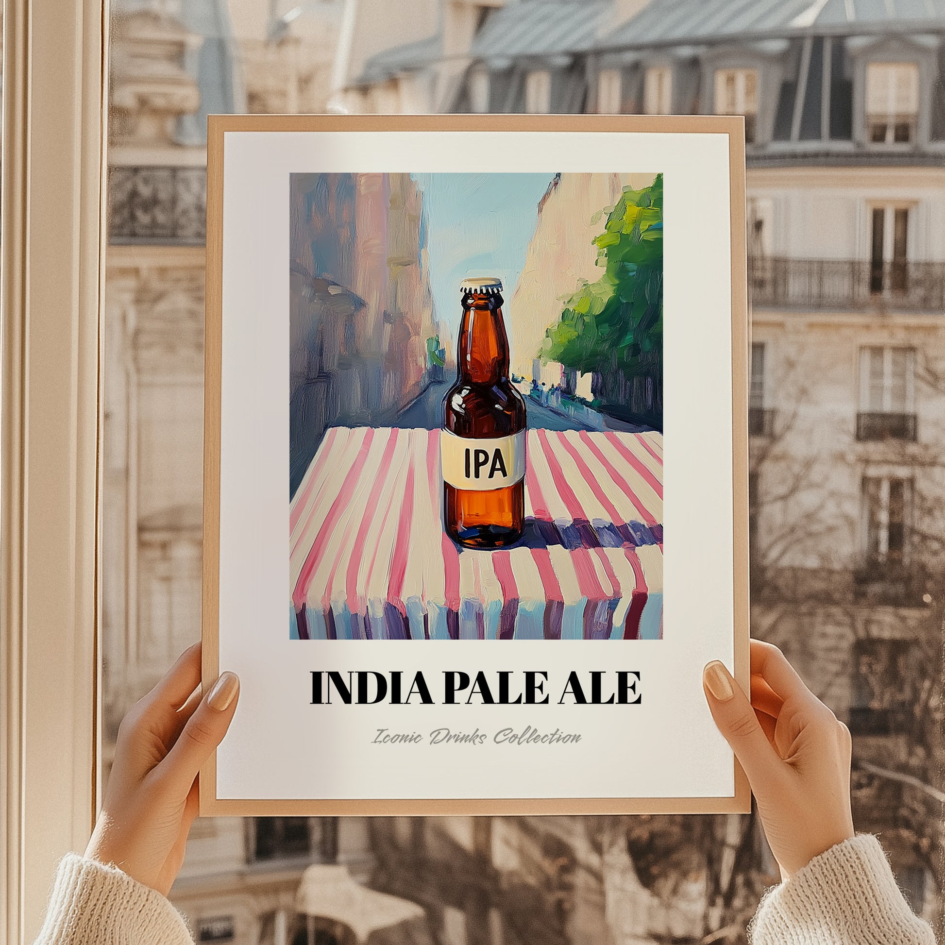 IPA – English Street Café Scene, English Beer Illustration, styled in a charming Paris street view