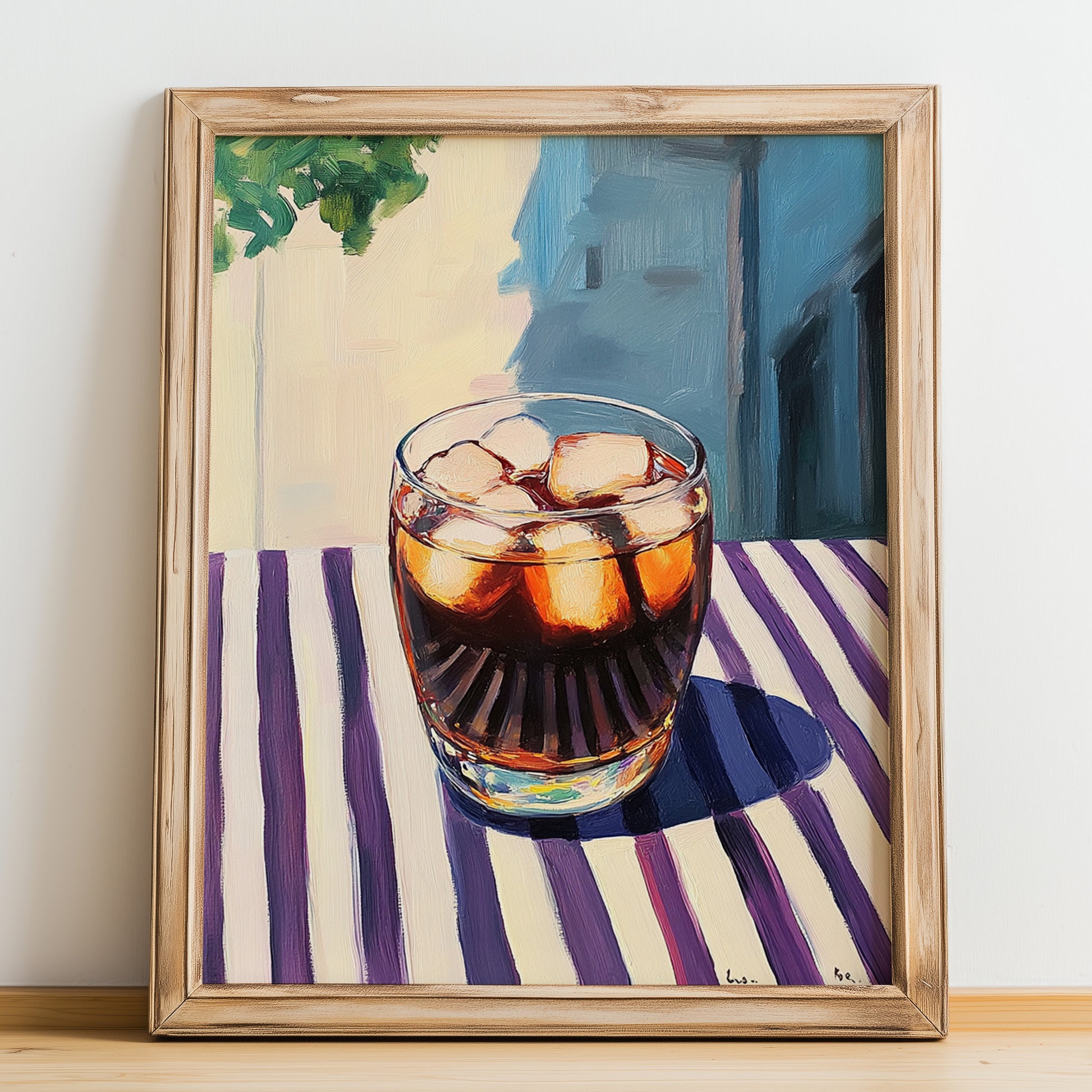 Dandelion And Burdock – English Outdoor Café Scene, English Beverage Illustration, no-text version framed in wood