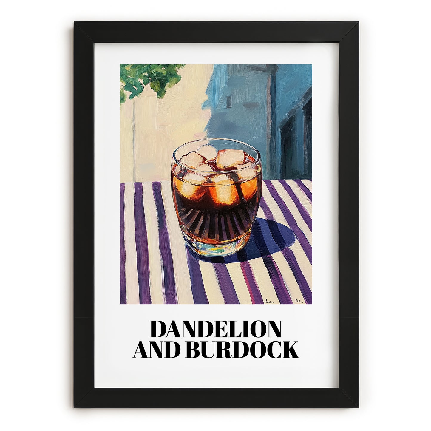 Dandelion And Burdock – English Outdoor Café Scene, English Beverage Illustration, in sleek black frame