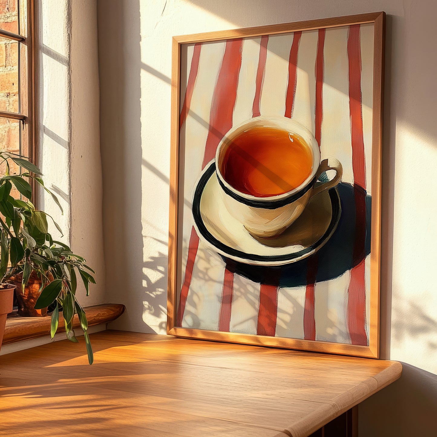 Earl Grey – on Striped Tablecloth, English Tea Still Life, clean layout with no caption