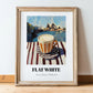 Flat White – Australian Outdoor Café Scene, Australian Beverage Still Life, in wooden frame leaning on the floor