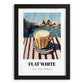 Flat White – Australian Outdoor Café Scene, Australian Beverage Still Life, in sleek black frame