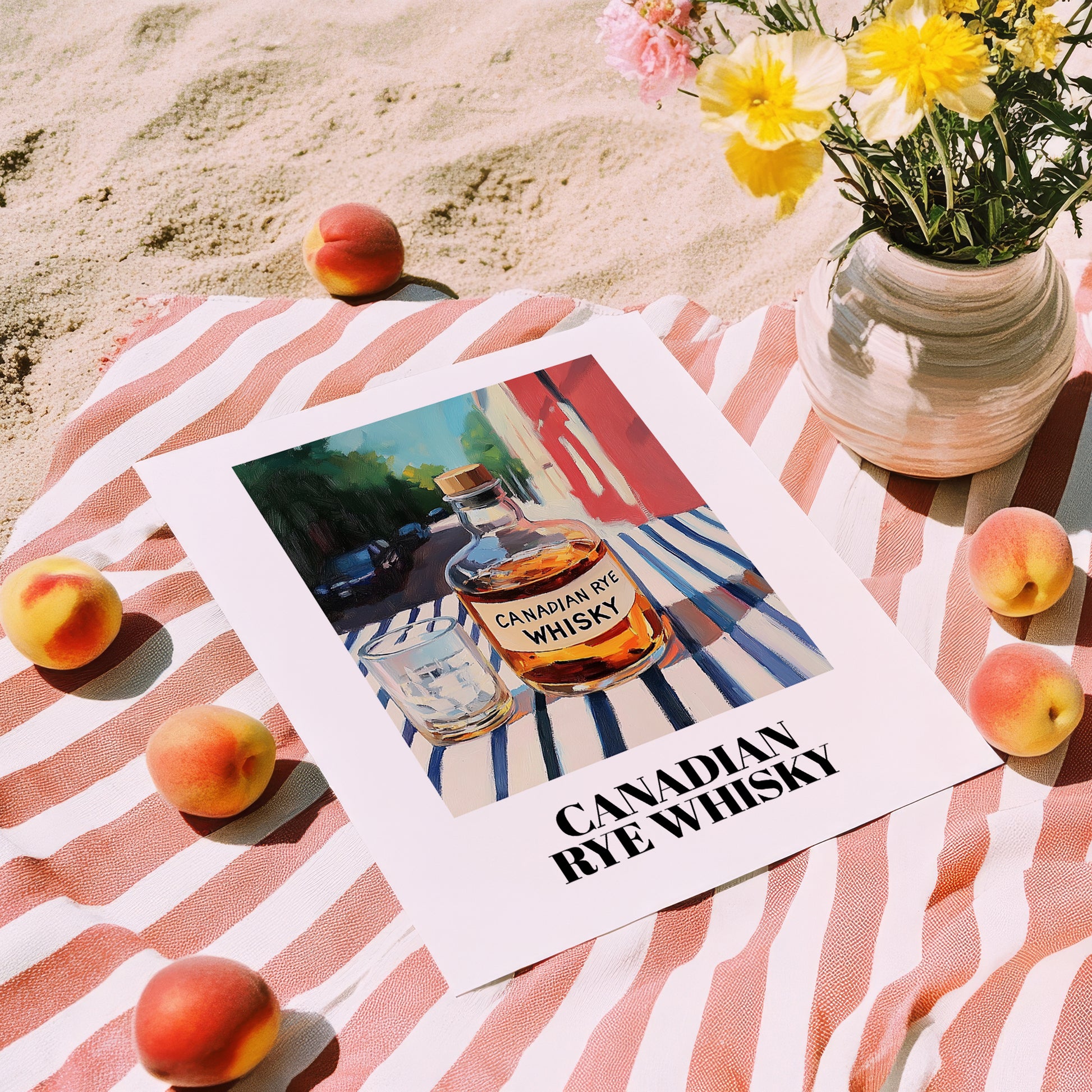 Canadian Rye Whisky – Canadian Café on the Corner, Canadian Whiskey Print, unframed on coastal sand