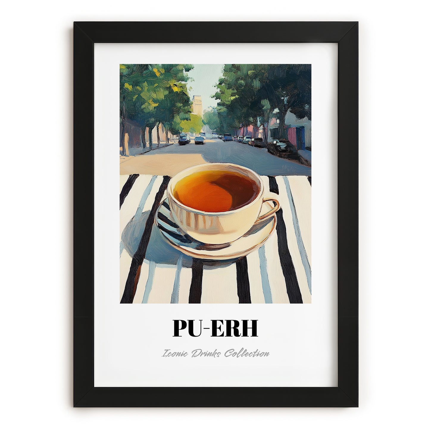 Baijiu – Chinese Café on the Corner, Chinese Tea Painting, in sleek black frame