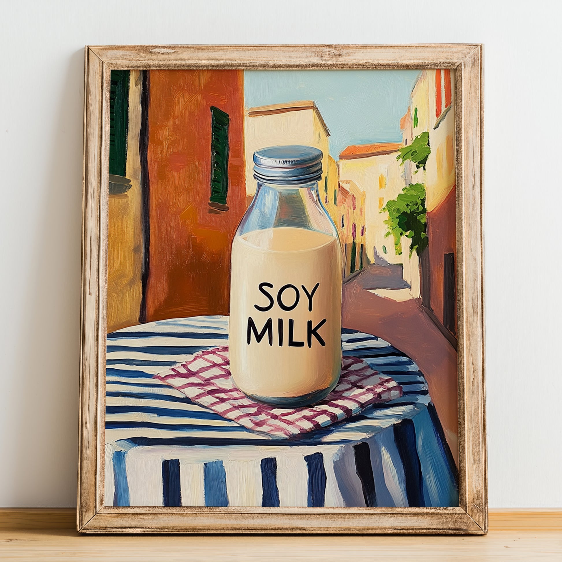 Soy Milk – Chinese Outdoor Café Scene, Chinese Spirit Wall Art, no-text version framed in wood
