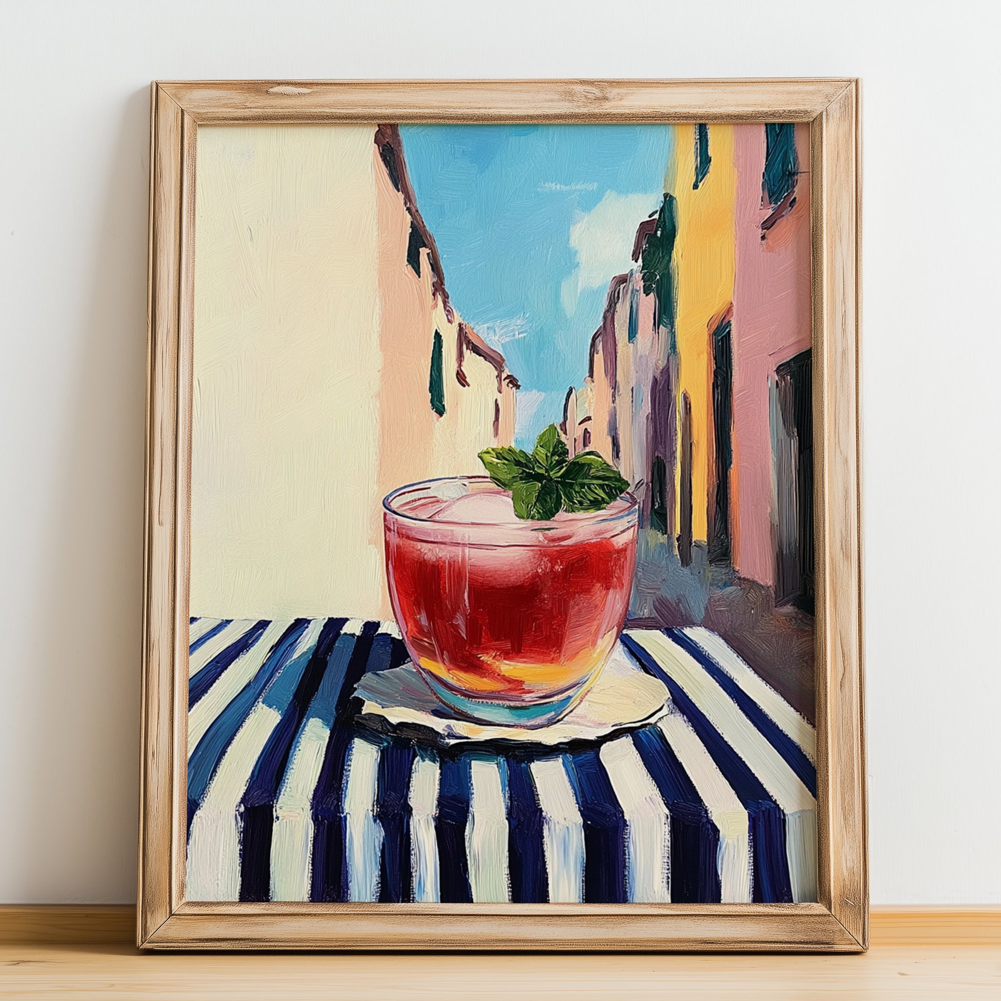 Kompot – Polish Street Café Scene, Polish Beverage Wall Decor, no-text version framed in wood