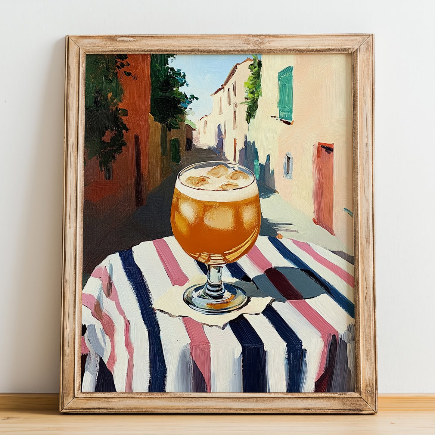 Kvass – Polish Outdoor Café Scene, Polish Beverage Painting, no-text version framed in wood