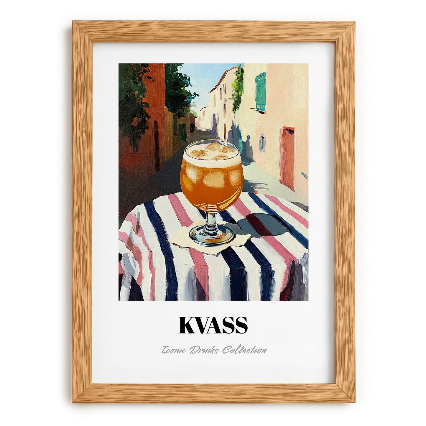 Kvass – Polish Outdoor Café Scene, Polish Beverage Painting, set in oak frame