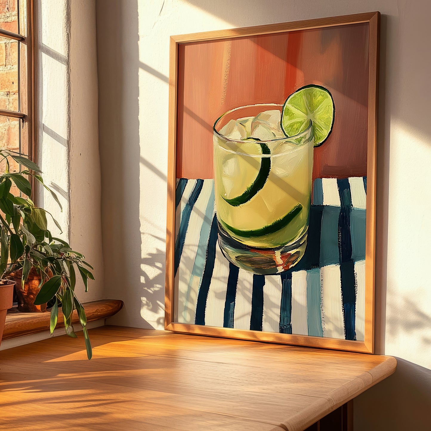 Caipirinha – on Striped Tablecloth, Brazilian Spirit Print, clean layout with no caption
