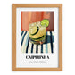 Caipirinha – on Striped Tablecloth, Brazilian Spirit Print, set in oak frame