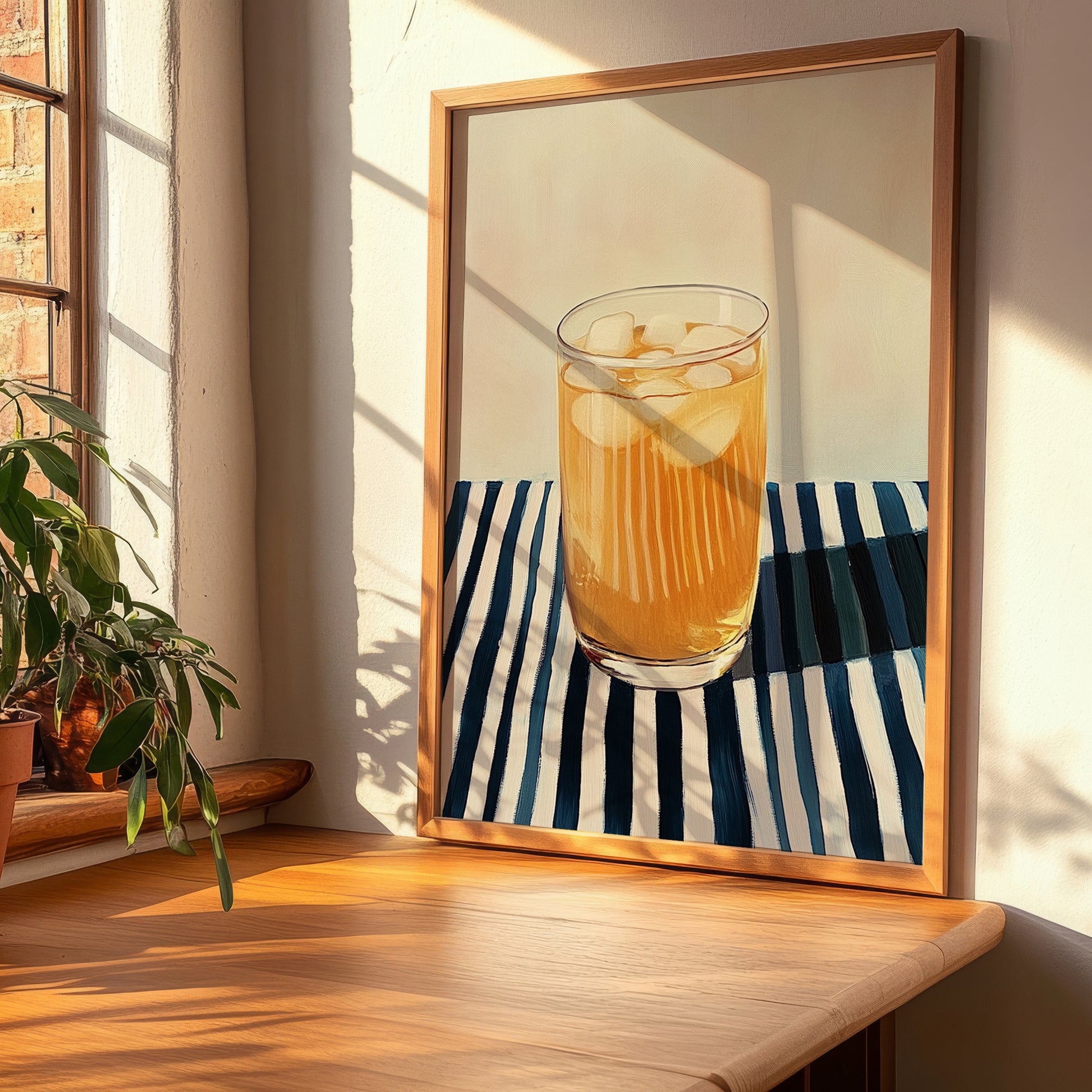 Guaraná – on Striped Tablecloth, Brazilian Cocktail Illustration, clean layout with no caption