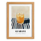 Guaraná – on Striped Tablecloth, Brazilian Cocktail Illustration, set in oak frame