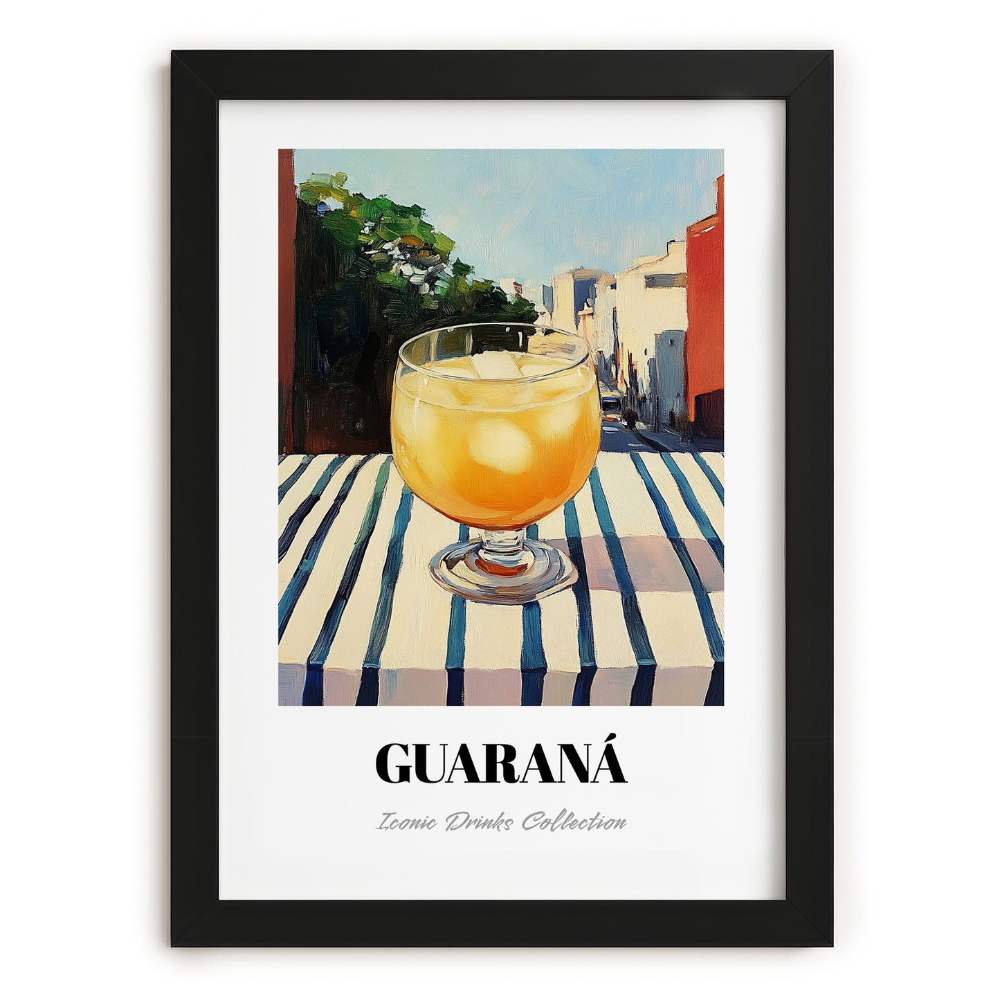 Guaraná – Brazilian Street Café Scene, Brazilian Beverage Wall Decor, in sleek black frame