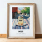 Soju – Korean Urban Café Scene, Korean Beverage Illustration, in wooden frame leaning on the floor