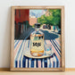 Soju – Korean Urban Café Scene, Korean Beverage Illustration, no-text version framed in wood