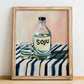 Soju – on Striped Tablecloth, Korean Spirit Painting, no-text version framed in wood
